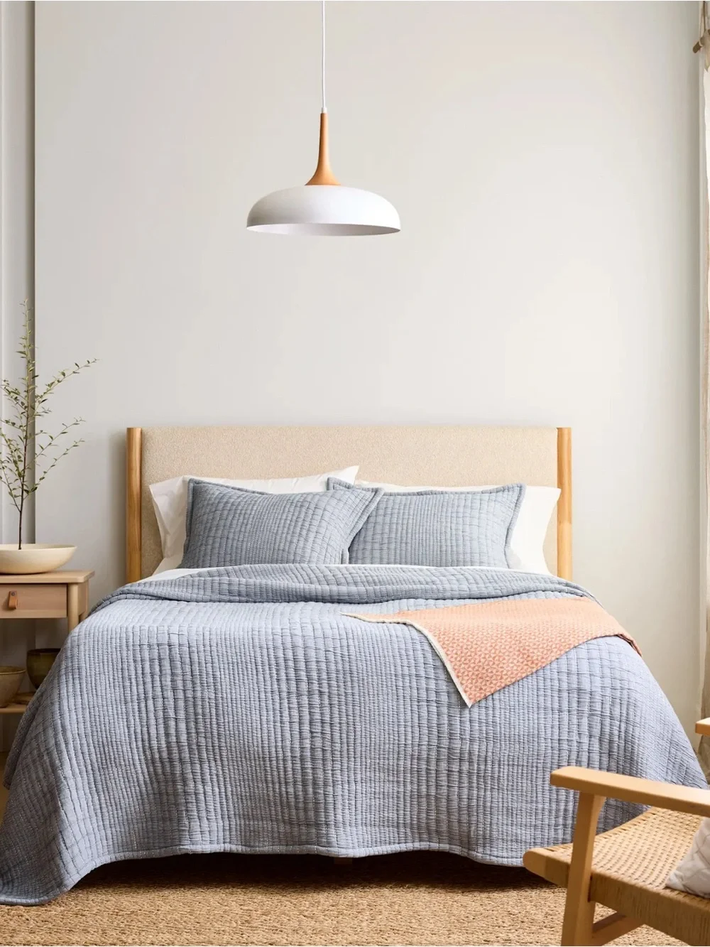 Soft Quilted Bedding Set in Light Blue/Gray - 3-Piece Cal King/King Size